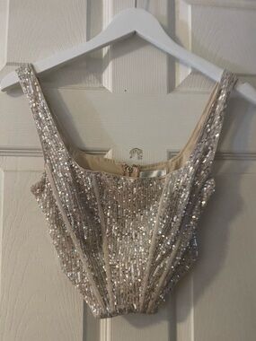 Hello Molly Nude Sequin Bandeau Crop Top Size XS